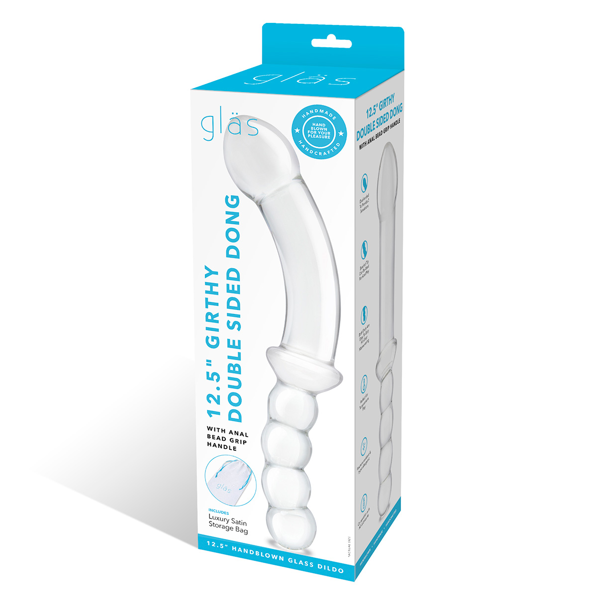 Glas Анально-вагинальный фаллоимитатор 12,5 in Girthy Double Sided Dong With Anal Bead Grip Handle