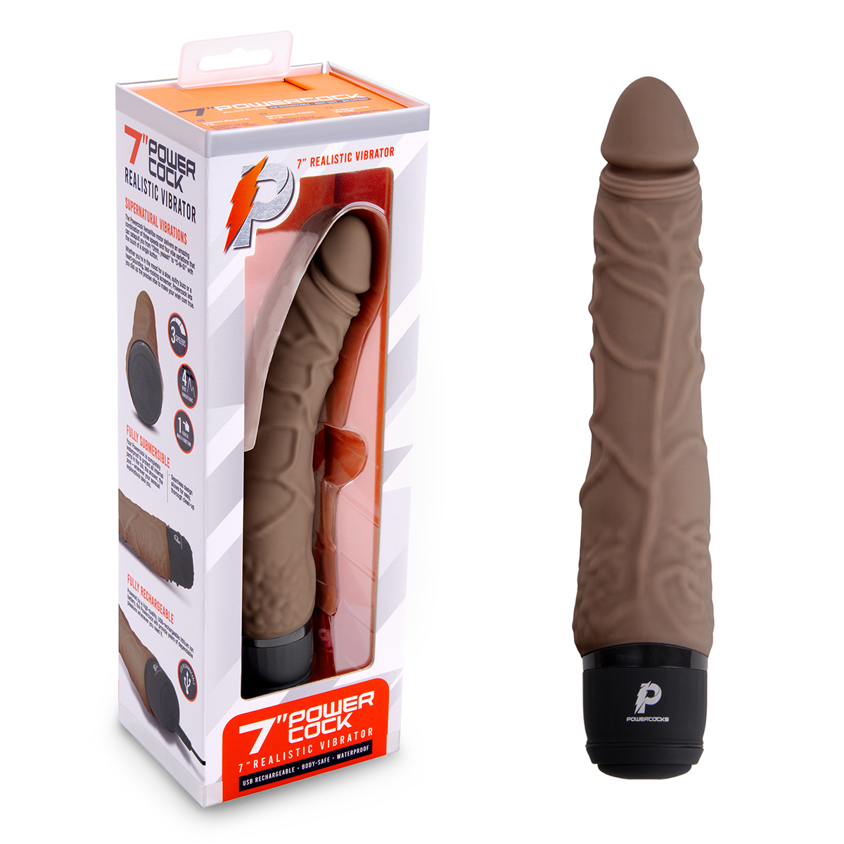 PowerCocks Универсальный вибромассажер цвет шоколад 7" Realistic Vibrator