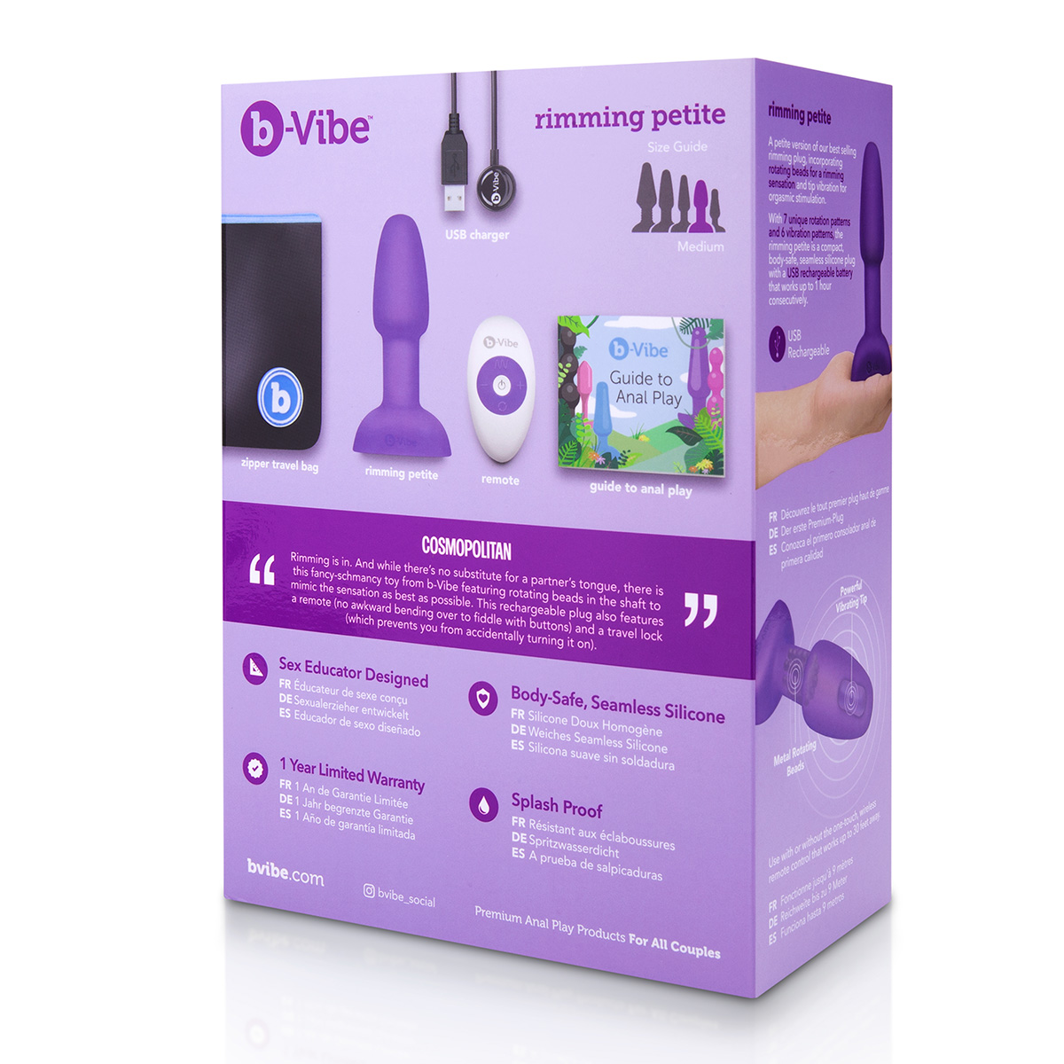 b-Vibe Анальная премиум-пробка с римминг эффектом Rimming Petite фиолетовая