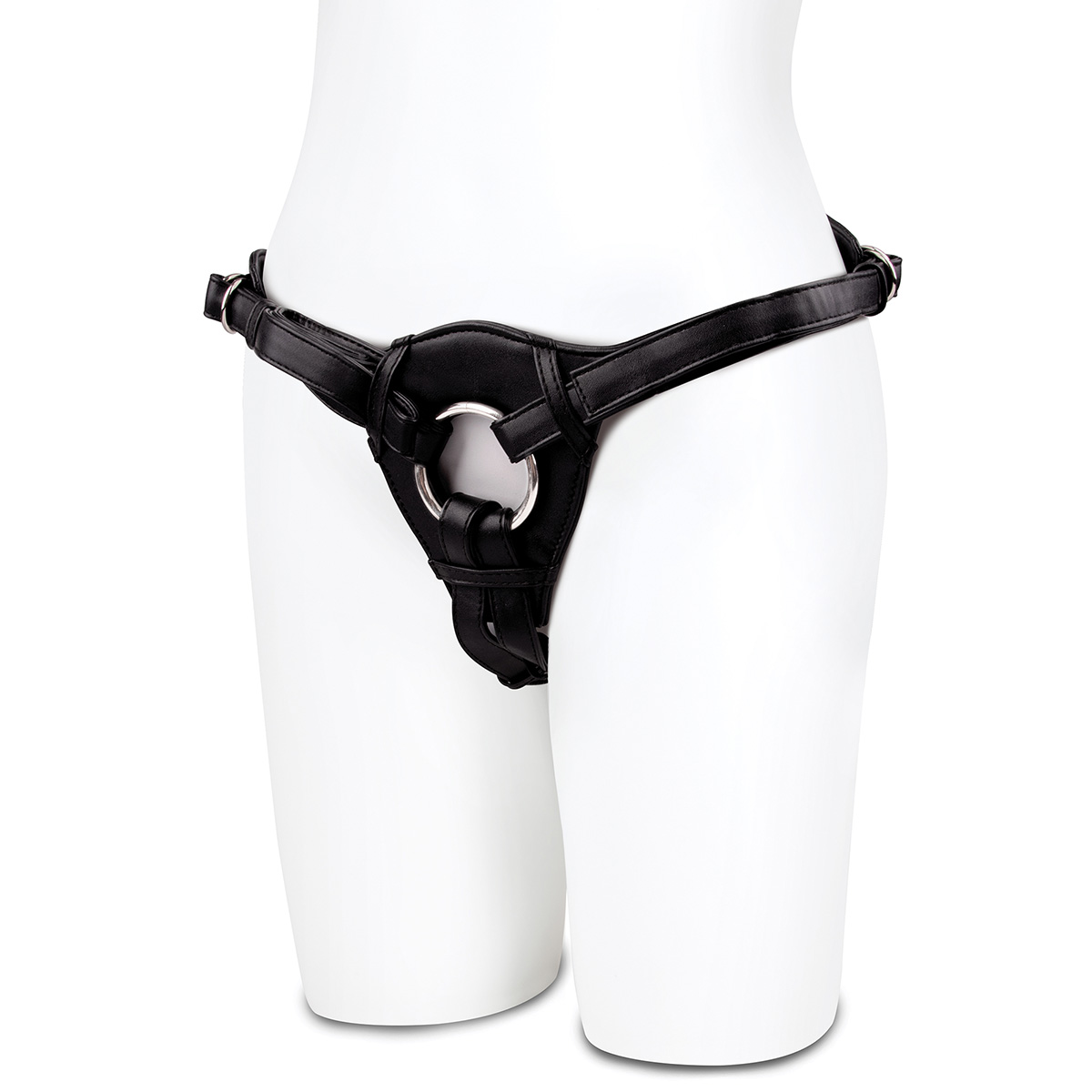 Lux Fetish Черные трусы для страпона из эко-кожи Leather Bondage Gear