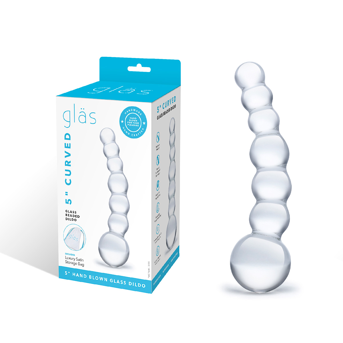 Glas Изогнутный прозрачный фаллос Beaded Dildo