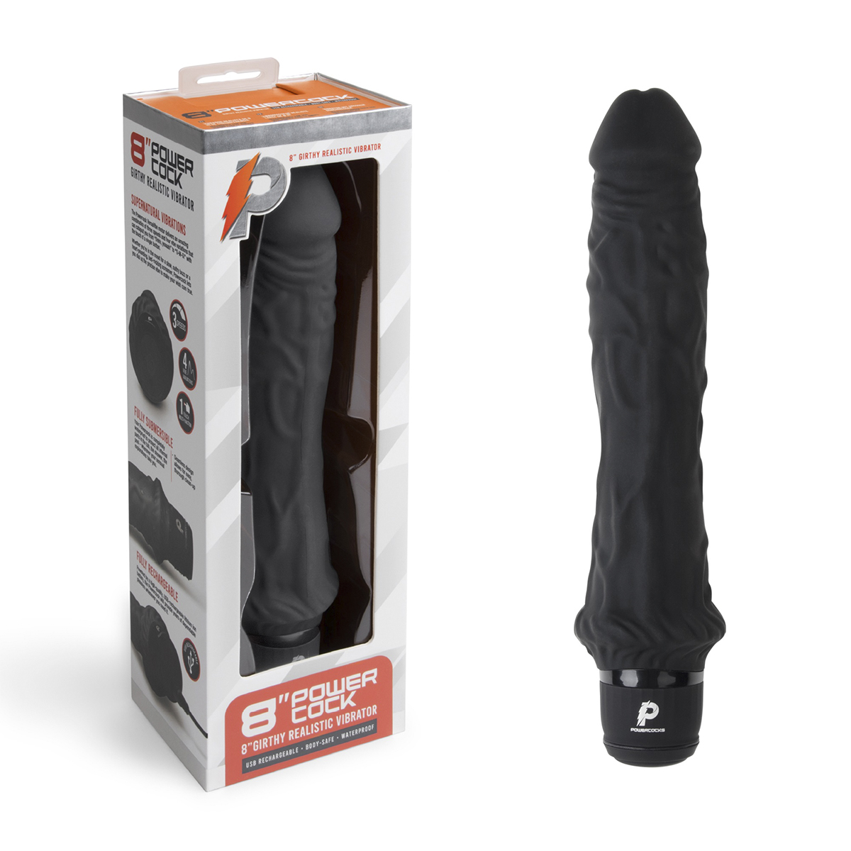 PowerCocks Классический массажер 8" Girthy Realistic Vibrator черный