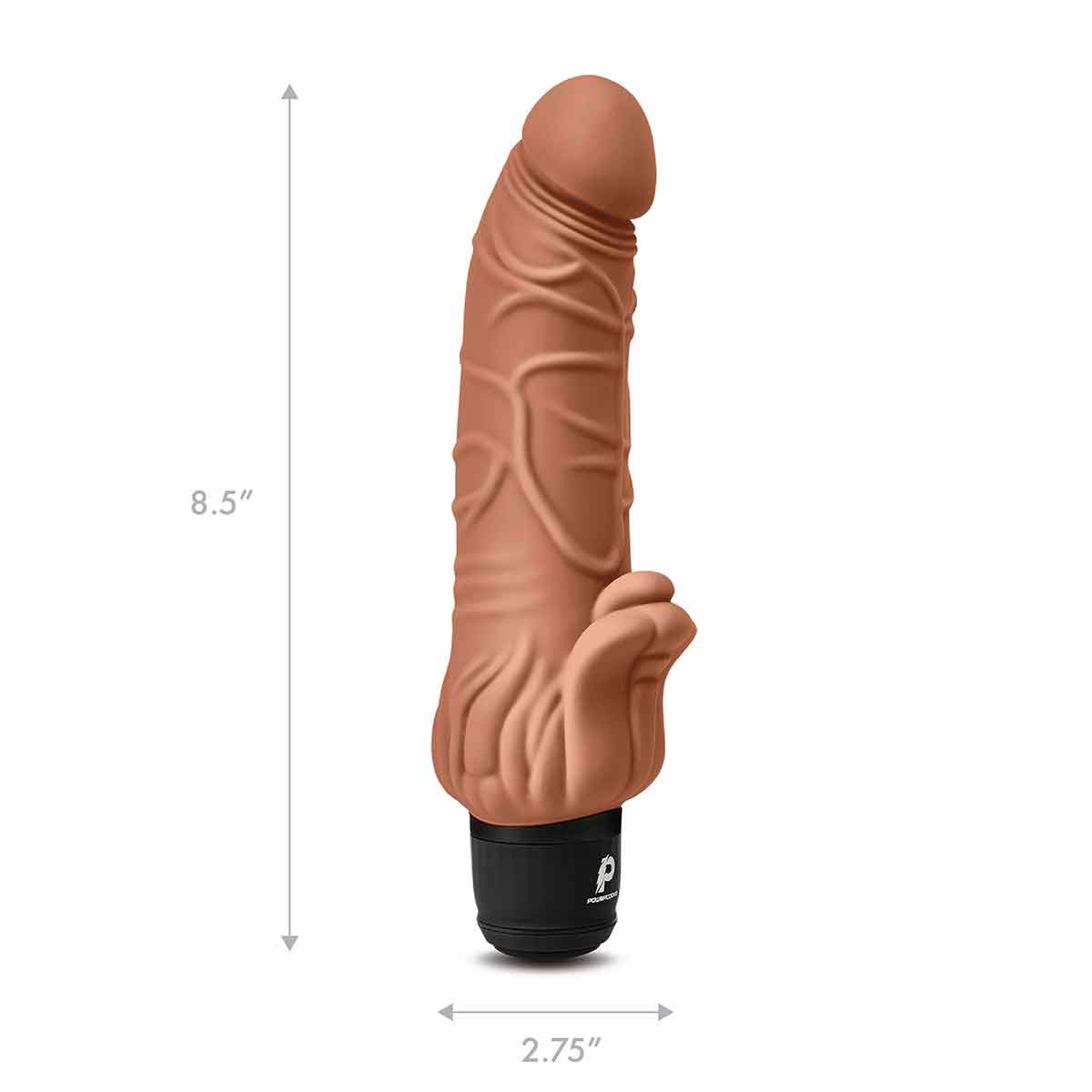 PowerCocks Реалистичный вибратор цвет мокка с клиторальным стимулятором 7" Realistic Vibrator