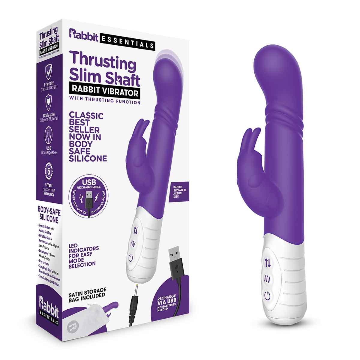Rabbit Essentials Небольшой тонкий фиолетовый массажер для G-точки SLIM SHAFT THRUSTING G-SPOT RABBIT