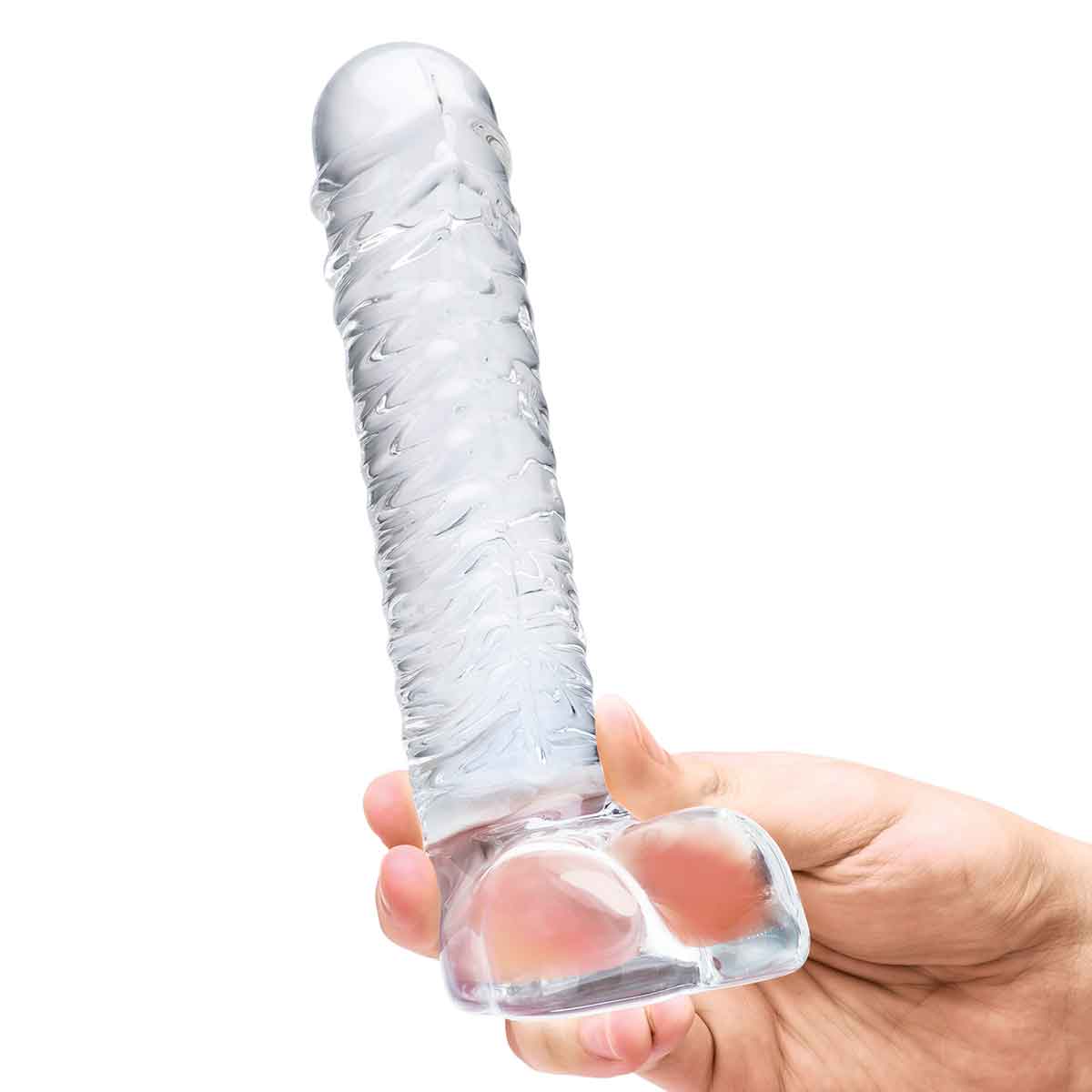 Glas Фаллоимитатор прозрачный с мошонкой 8in REALISTIC RIBBED GLASS DILDO
