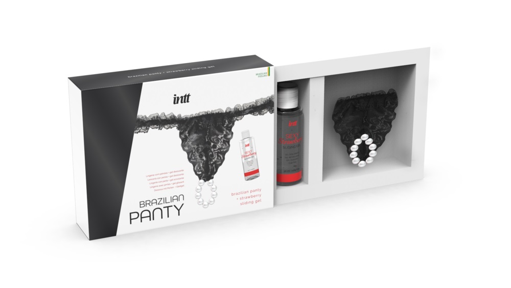 Набор Brazilian Panty Sliding Gel Strawberry + повязка (черная)