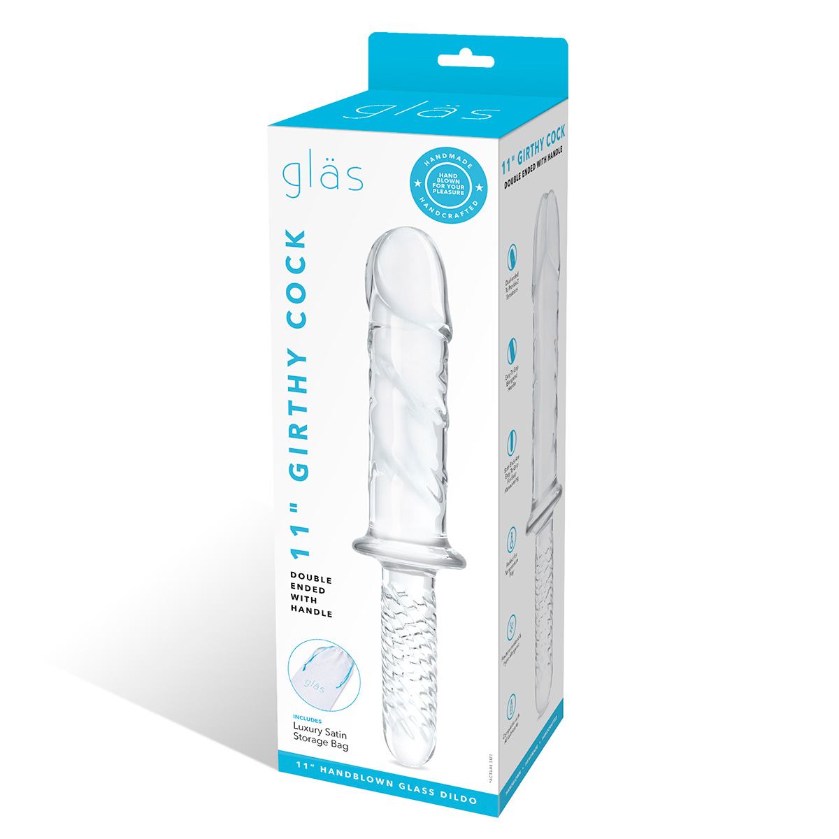 Glas Стеклянный фаллоимитатор двусторонний 11 in Girthy Cock Double Ended With Handle