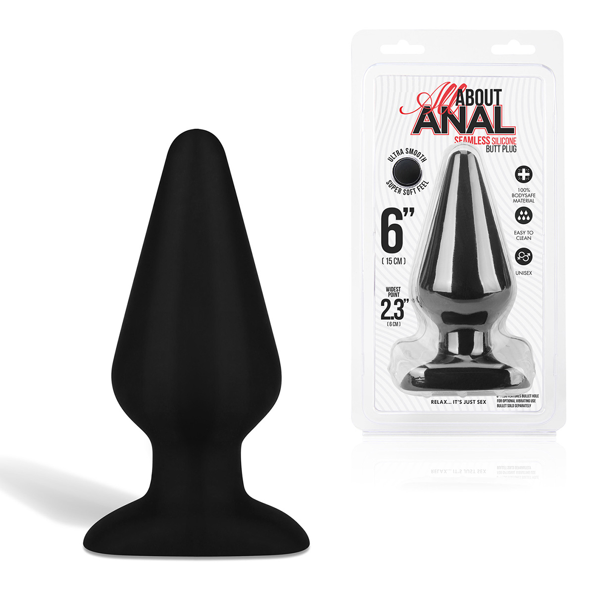 All about anal Большой черный плаг из силикона Seamless Silicone Butt Plug 6in
