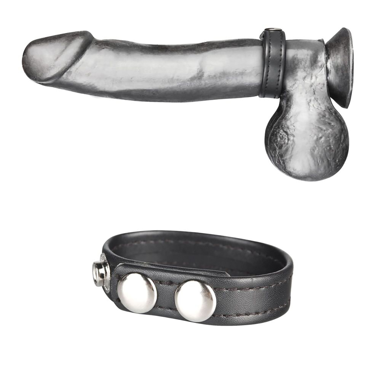 BlueLine Кольцо на пенис из искусственной кожи на клепках (3,5-5,5см) SNAP COCK RING