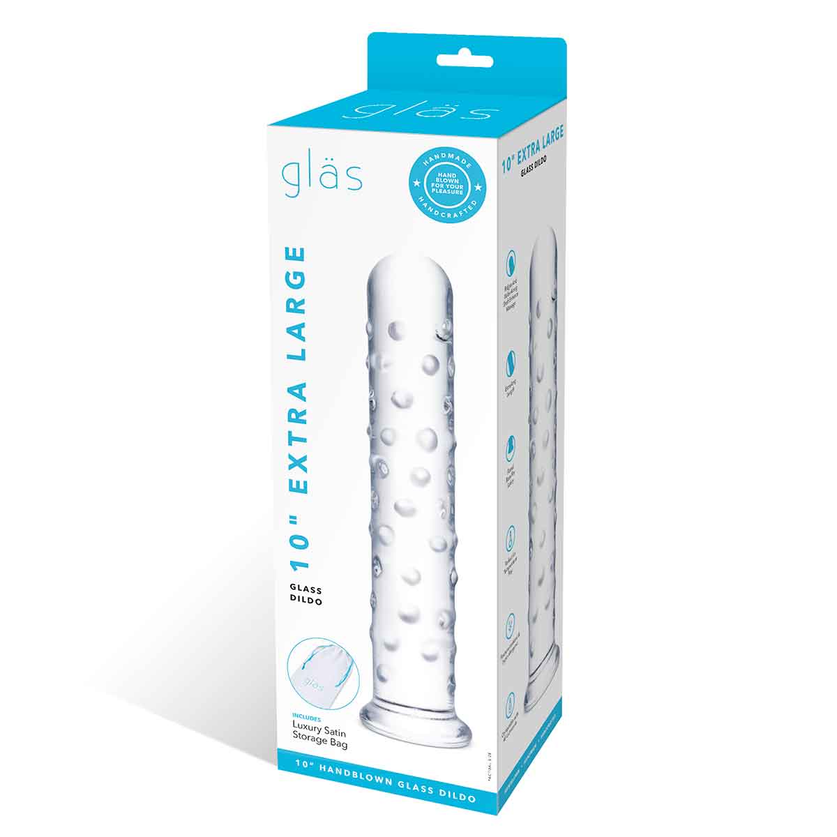 Glas Прямой стеклянный фаллос с массажным рельефом 10" EXTRA LARGE GLASS DILDO