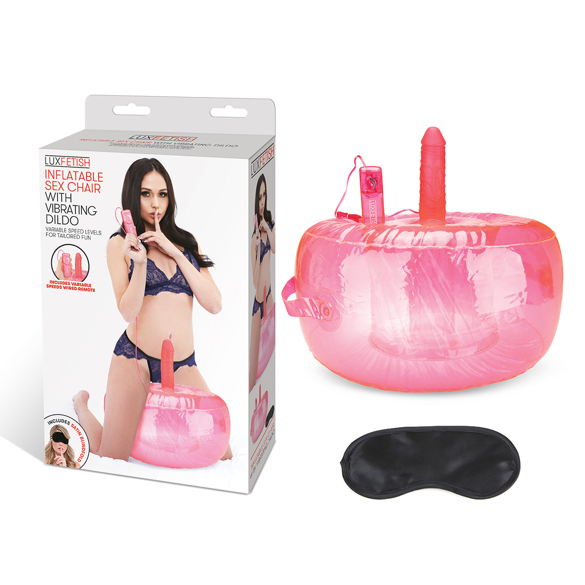 Lux Fetish Ярко-розовая надувная подушка с вибрирующим фаллоимитатором