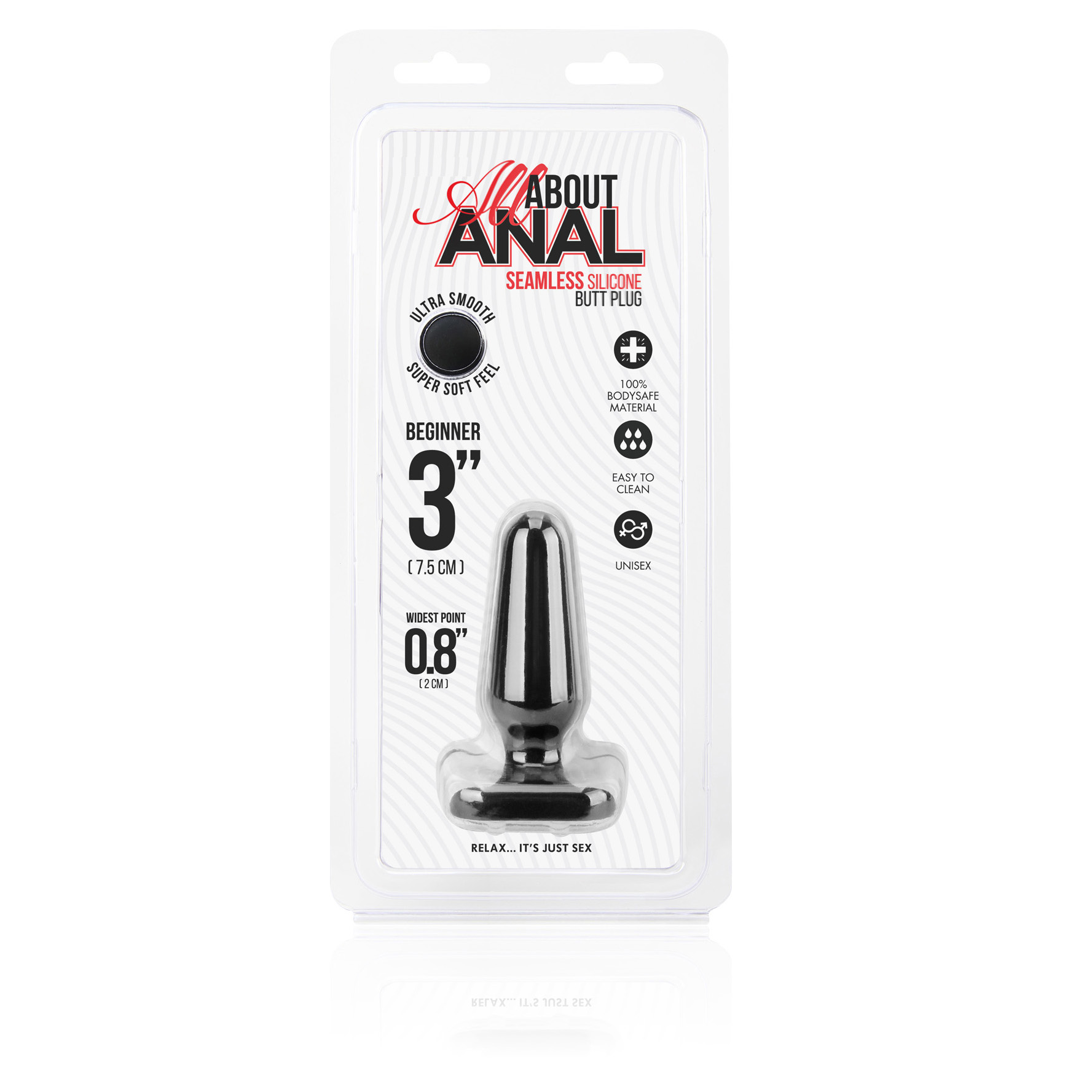 All about anal Миниатюрный черный плаг из силикона Seamless Silicone Butt Plug 3in