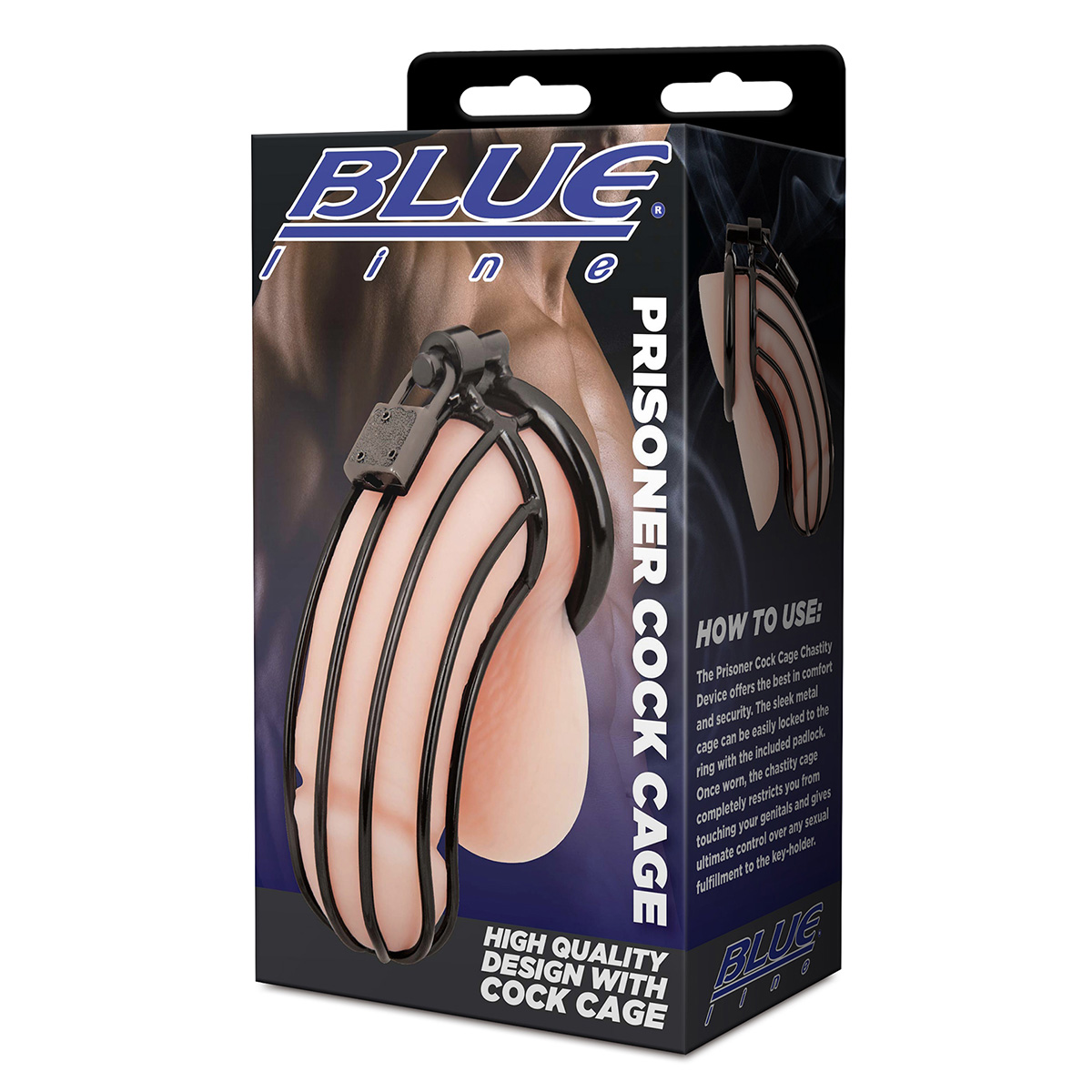 BlueLine Металлическая черная клетка с замком для сексуальных пыток члена Prisoner Cock Cage