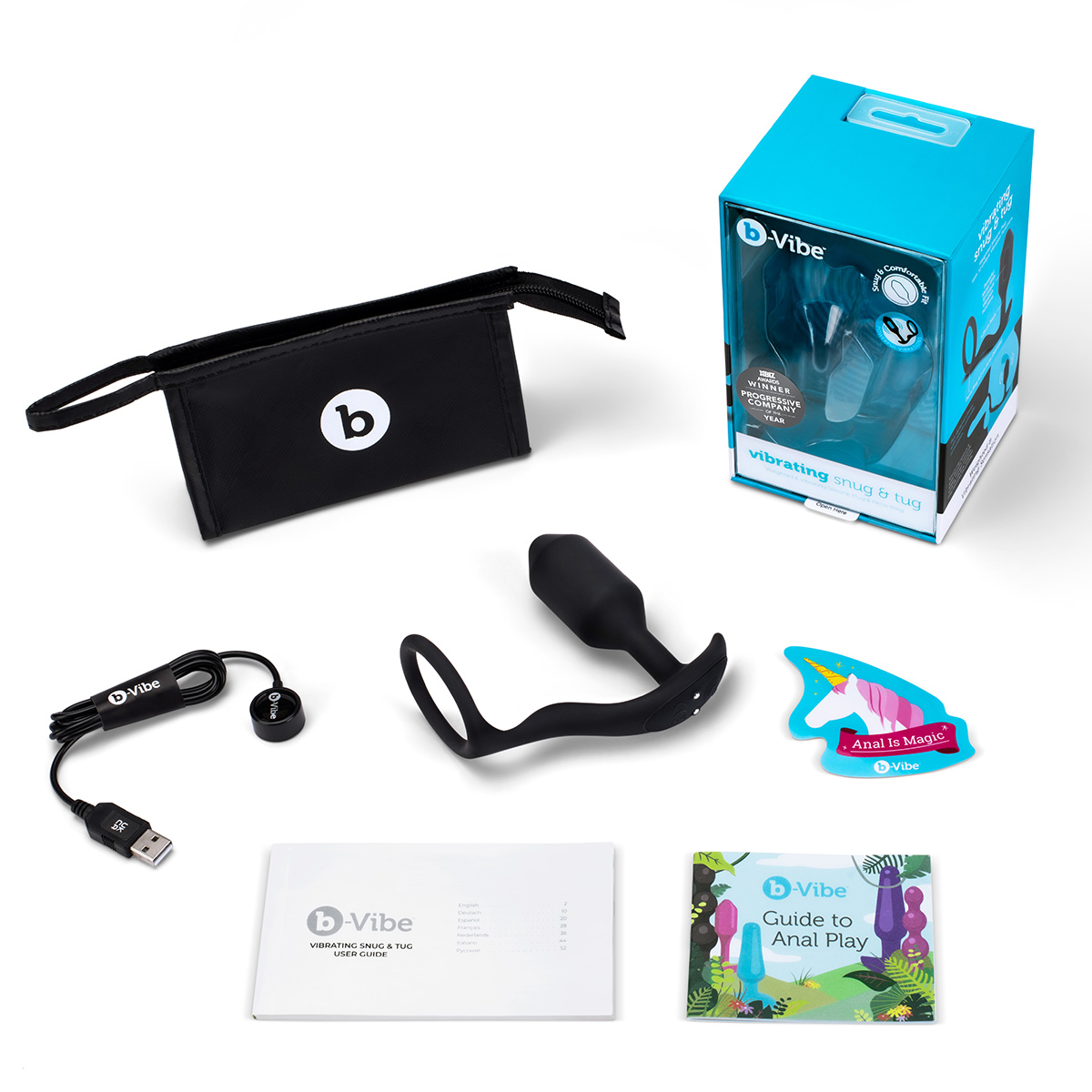 b-Vibe Вибрирующий плаг с кольцом для эрекции Vibrating Snug & Tug размер M
