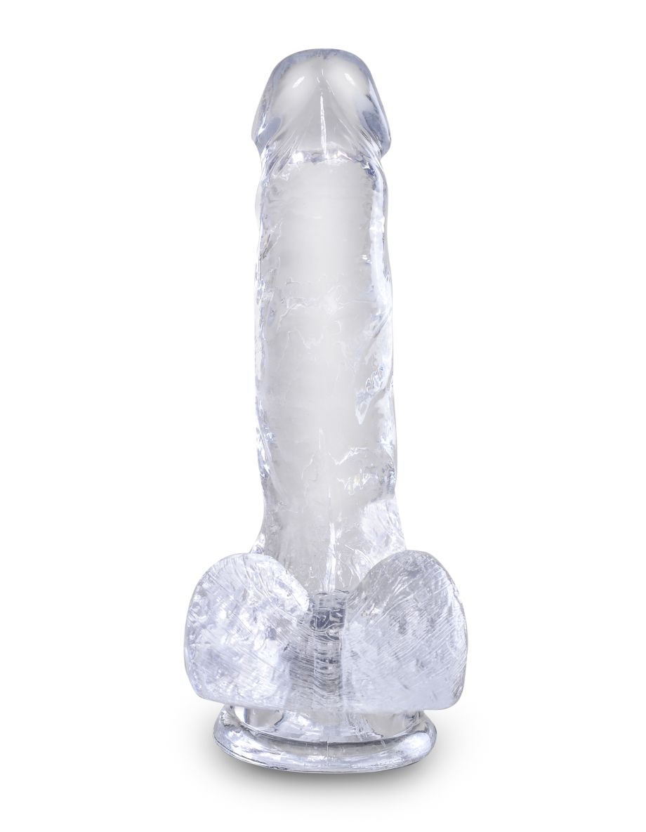 Прозрачный фаллоимитатор с мошонкой на присоске King Cock Clear 6 Cock with Balls