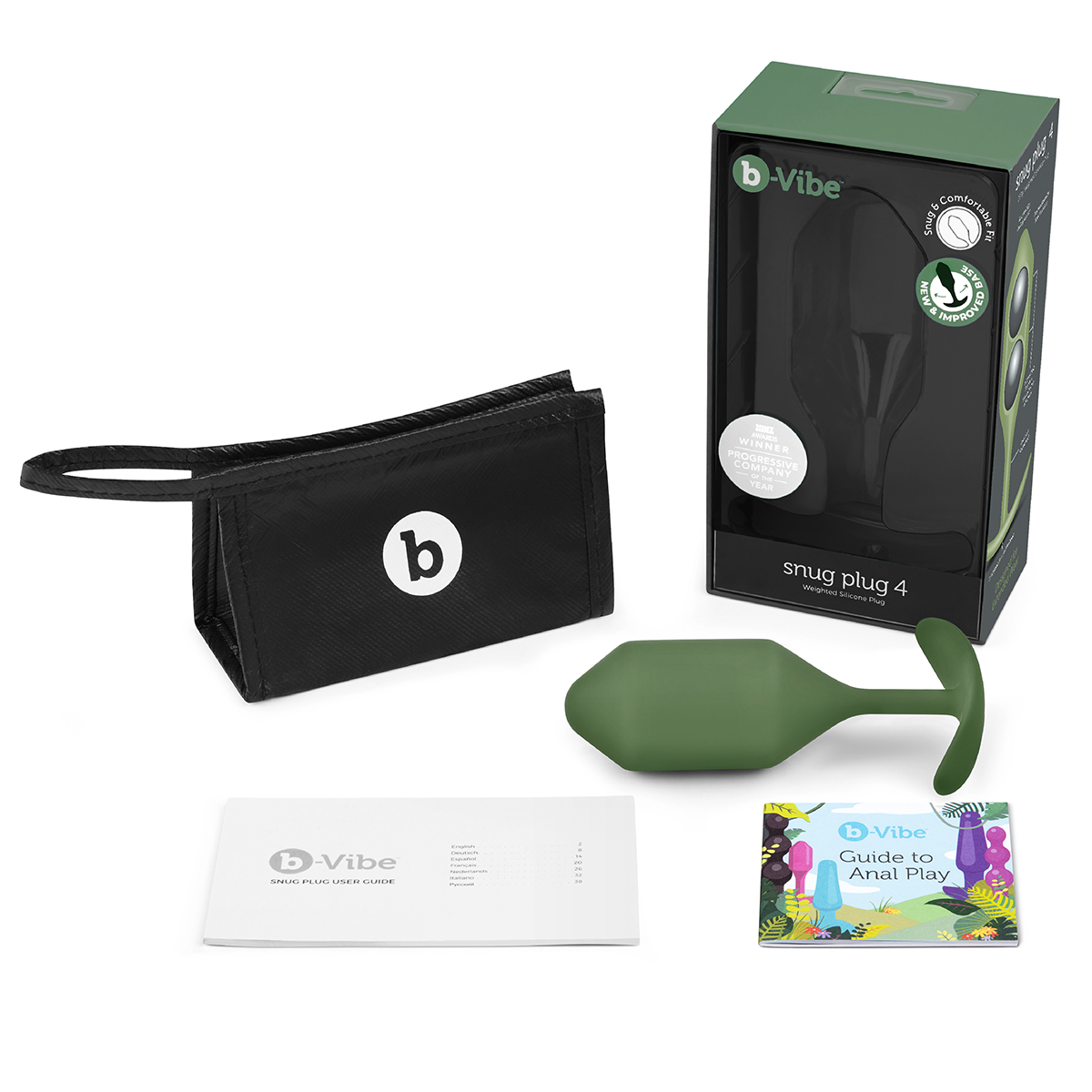 b-Vibe Профессиональная пробка для ношения B-vibe Snug Plug 4 хаки
