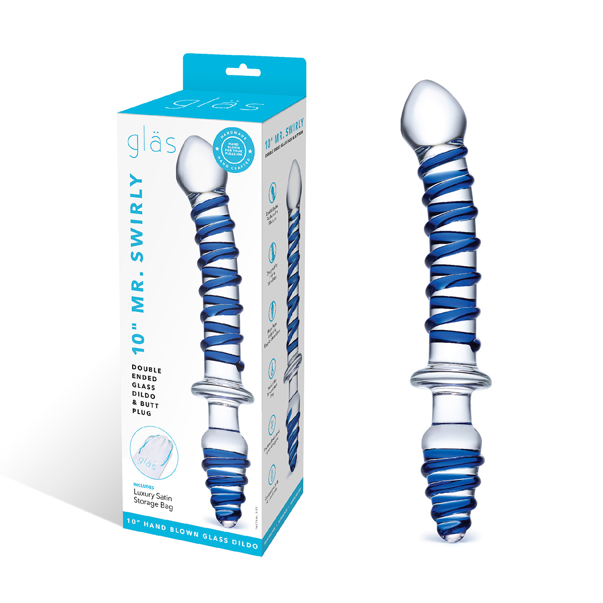 Glas Двойной дилдо с анальной пробкой Mr. Swirly Dildo & Butt Plug
