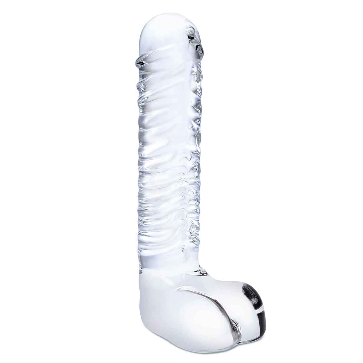 Glas Фаллоимитатор прозрачный с мошонкой 8in REALISTIC RIBBED GLASS DILDO