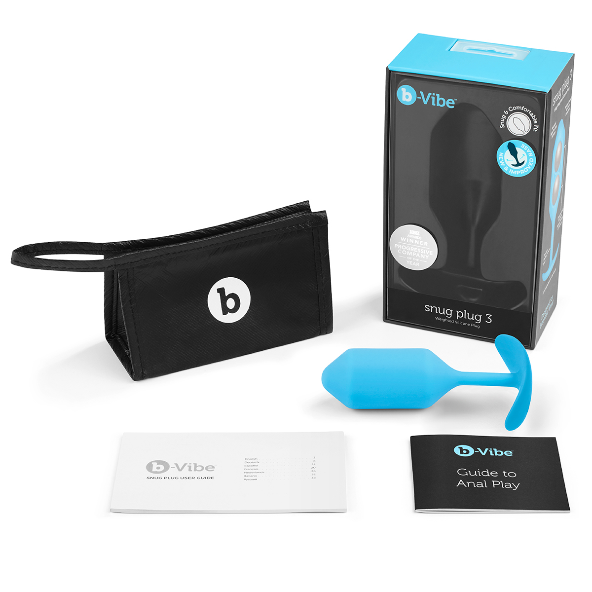 b-Vibe Профессиональная пробка для ношения B-vibe Snug Plug 3 голубая