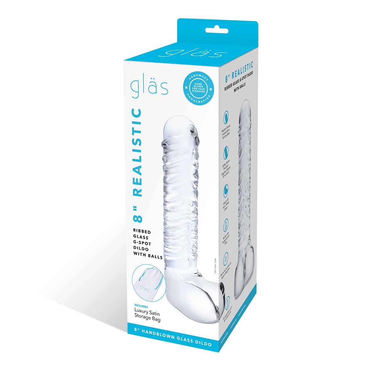 Glas Фаллоимитатор прозрачный с мошонкой 8in REALISTIC RIBBED GLASS DILDO