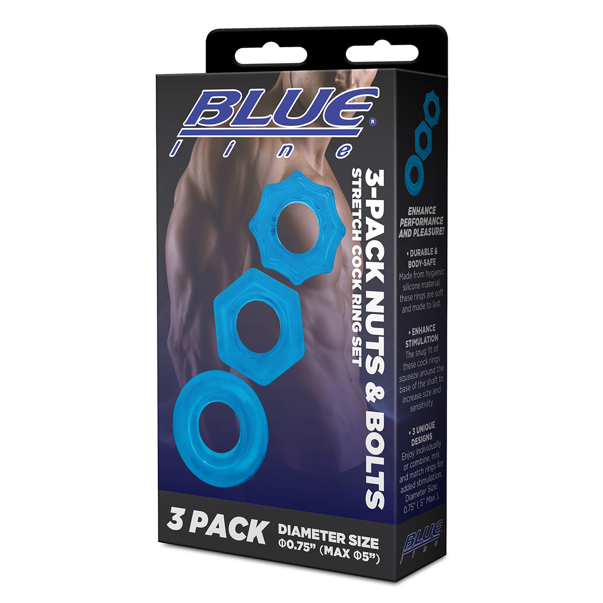 BlueLine Комплект из трех колец для эрекции 3-Pack Nuts & Bolts Stretch Cock Ring Set
