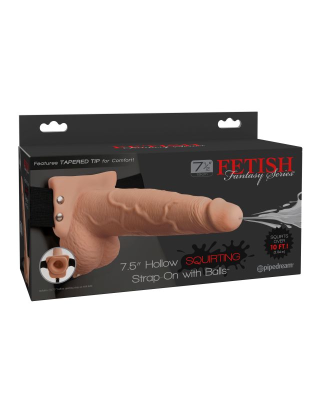 Полый страпон эякулир. Fetish Fantasy 7.5 Hollow Squirting Strap-On with Balls Flesh