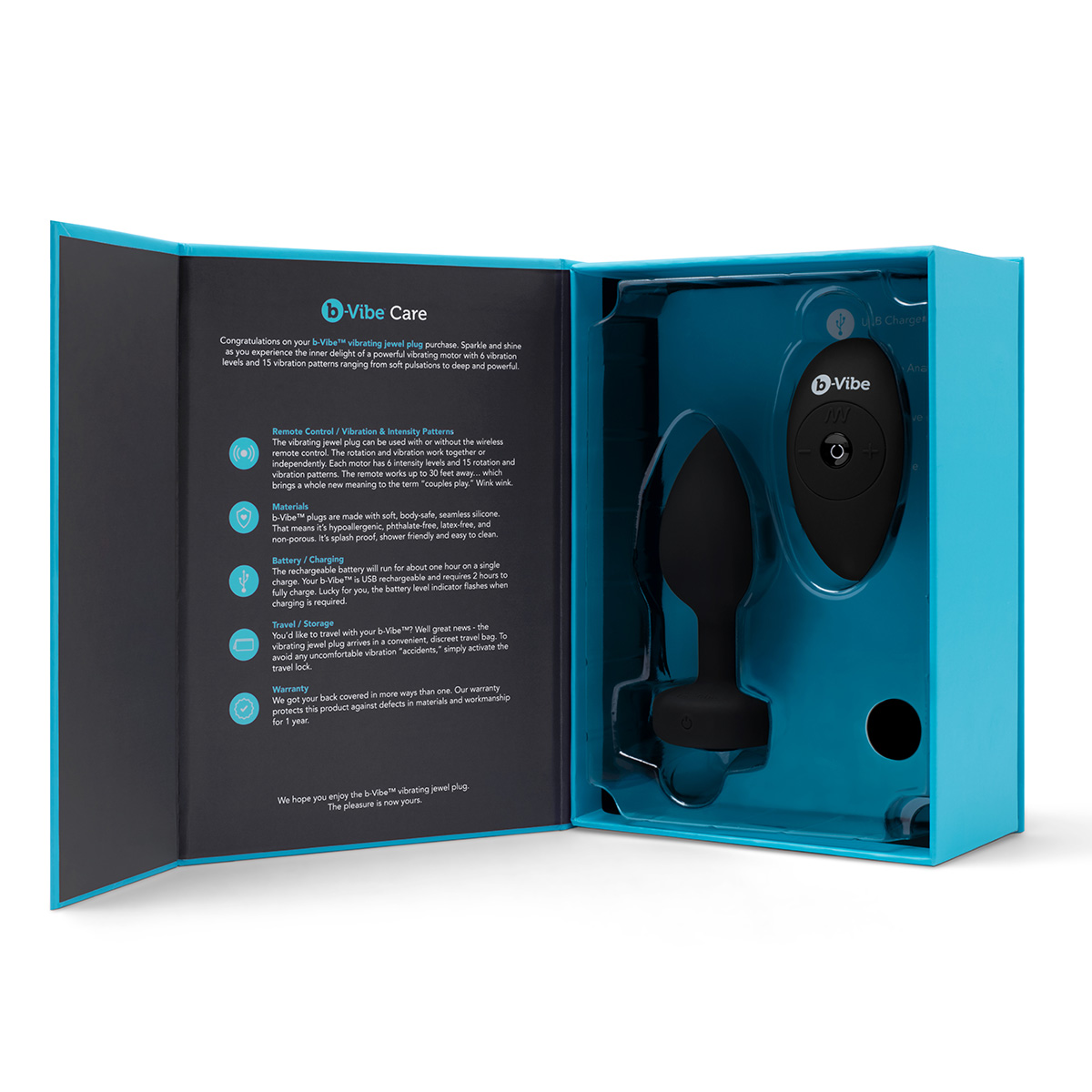 b-Vibe Вибрирующая втулка Vibrating Jewel Plug M/L черного цвета