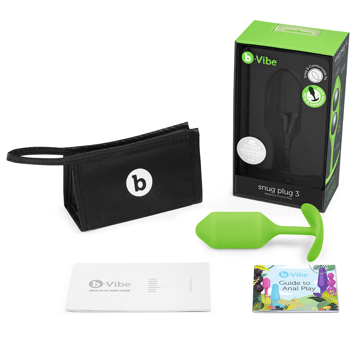 b-Vibe Профессиональная пробка для ношения B-vibe Snug Plug 3 лайм