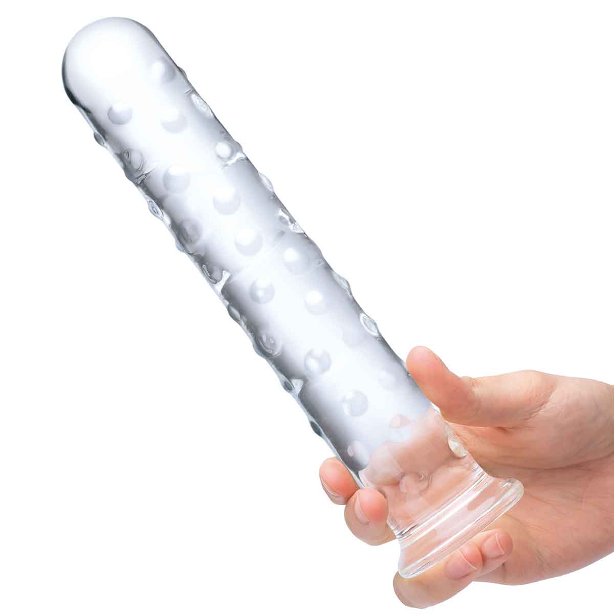 Glas Прямой стеклянный фаллос с массажным рельефом 10" EXTRA LARGE GLASS DILDO