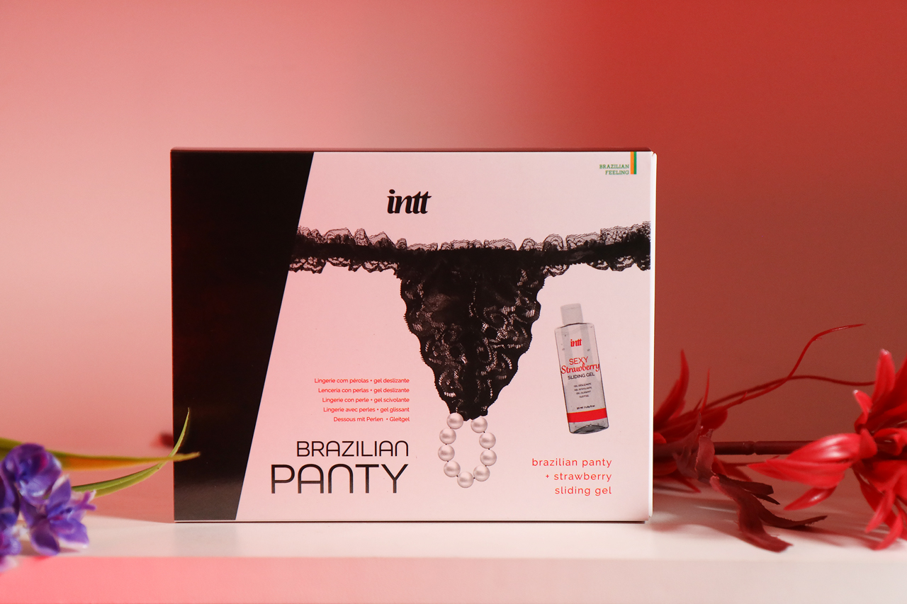 Набор Brazilian Panty Sliding Gel Strawberry + повязка (черная)