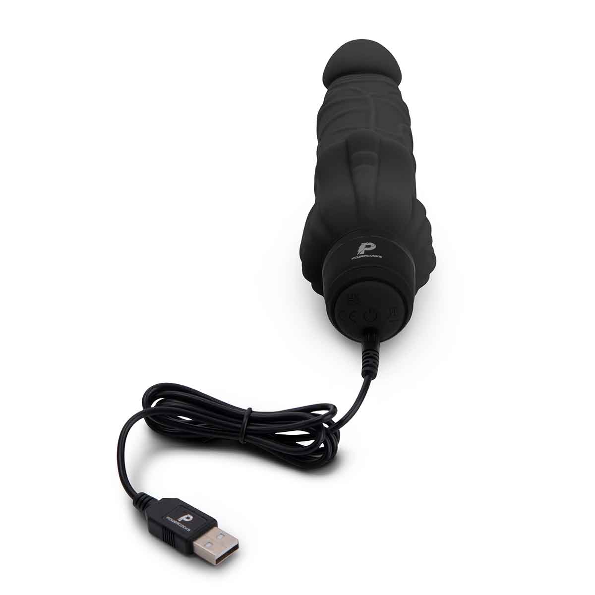 PowerCocks Реалистичный черный вибратор с клиторальным стимулятором 7" Realistic Vibrator