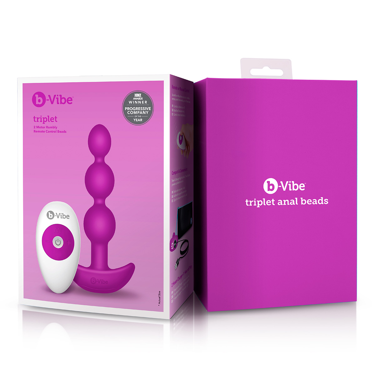 b-Vibe Анальные премиум-бусы с 2 моторами b-Vibe Triplet Anal Beads фуксия