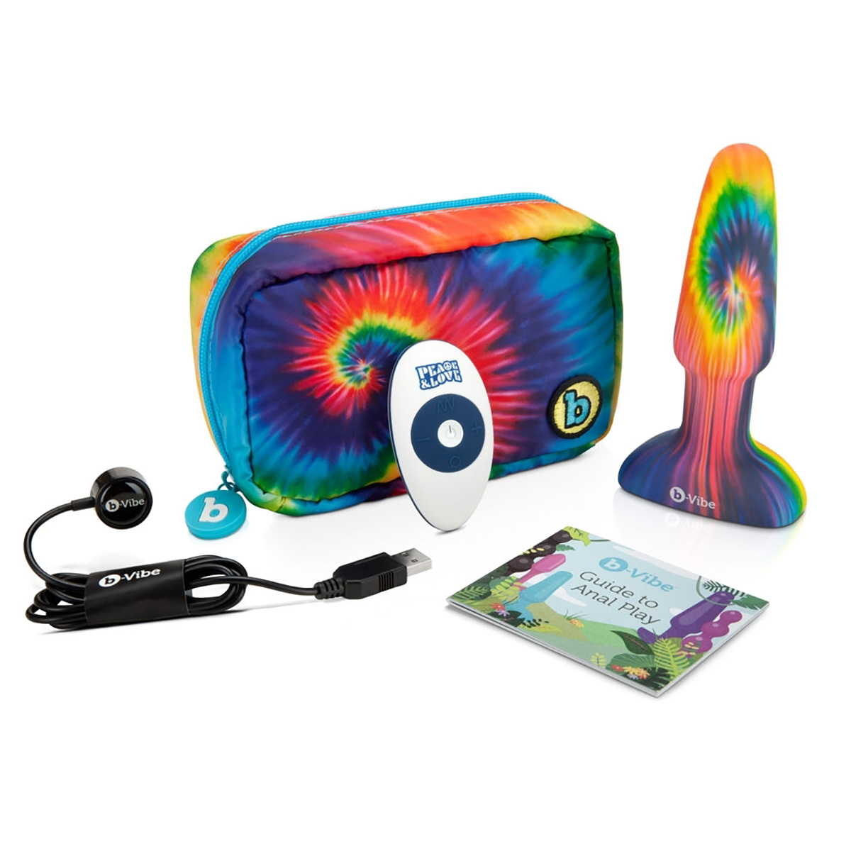 b-Vibe Анальная премиум-пробка с эффектом римминга в наборе PEACE & LOVE TIE-DYE