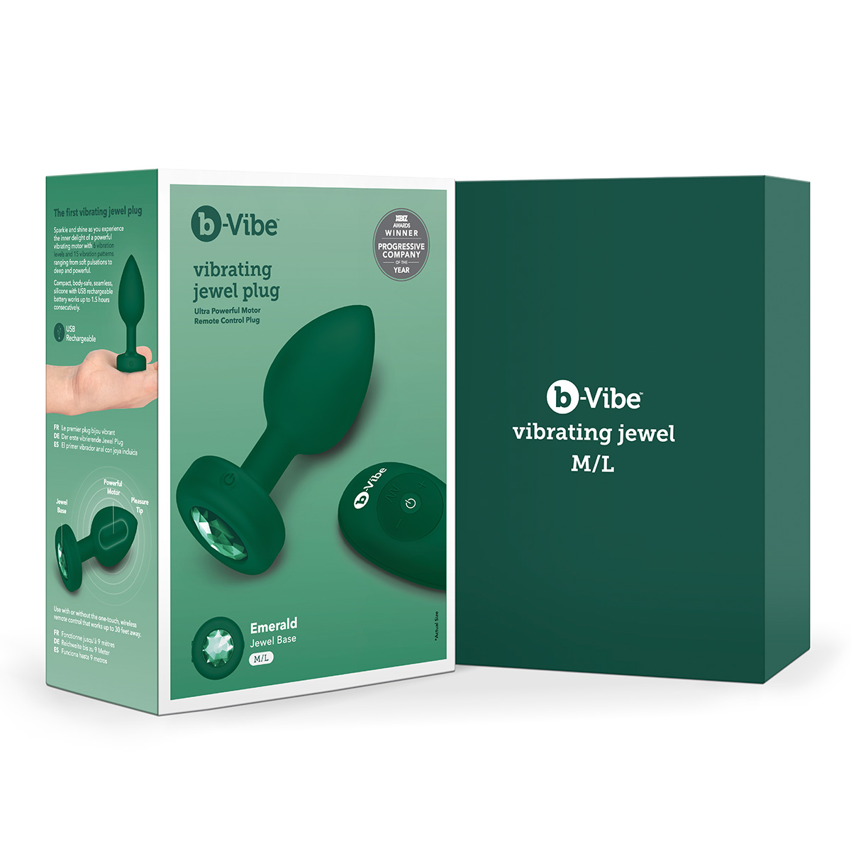 b-Vibe Вибрирующая втулка Vibrating Jewel Plug M/L зеленого цвета