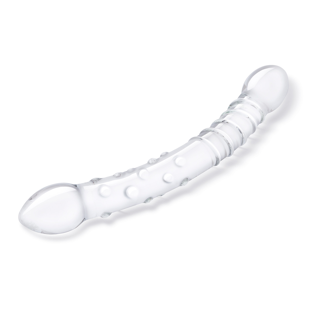 Glas Фаллоимитатор двусторонний прозрачный текстурный 12 in Girthy Double Trouble Glass Dildo