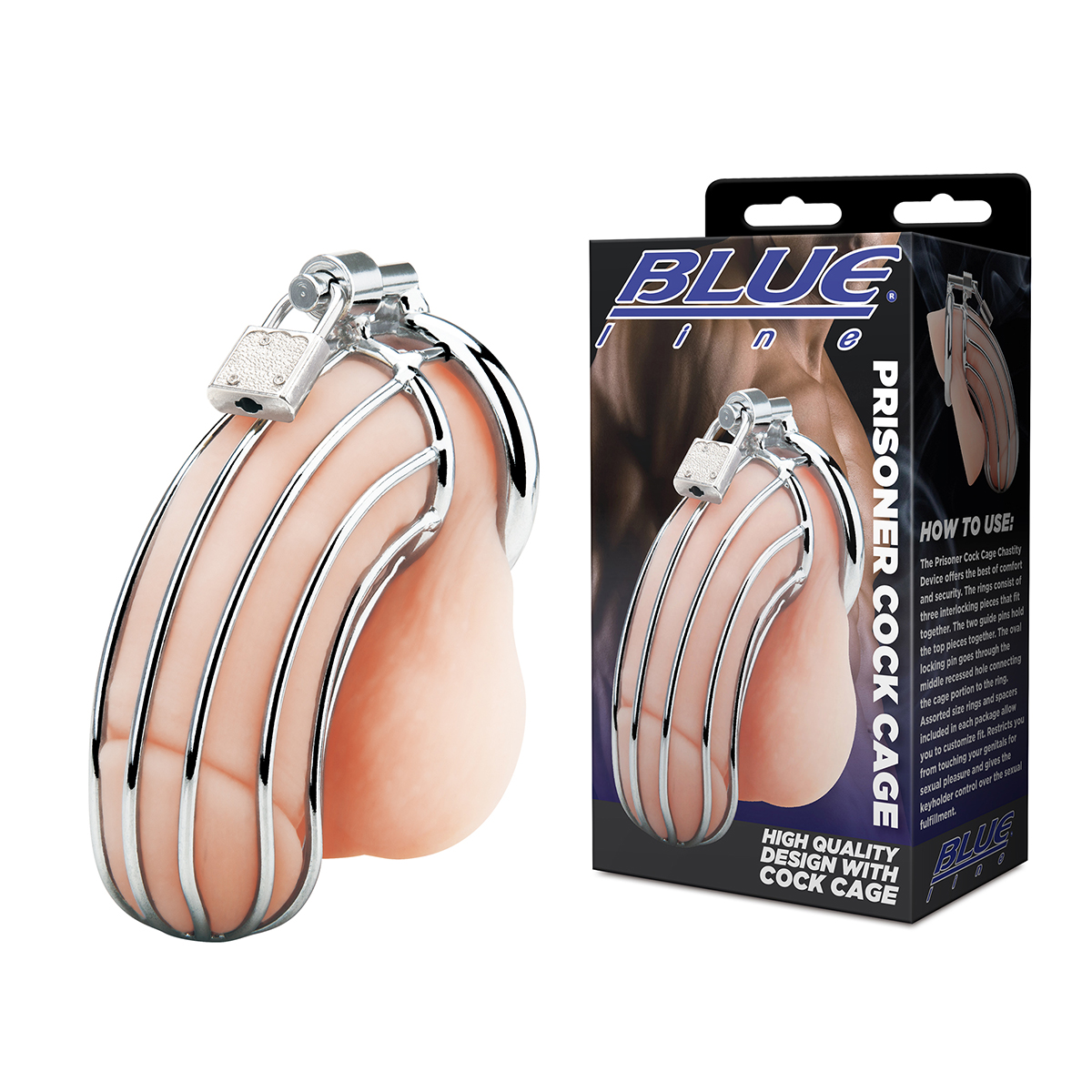 BlueLine Металлическая клетка с замком для сексуальных пыток члена Prisoner Cock Cage