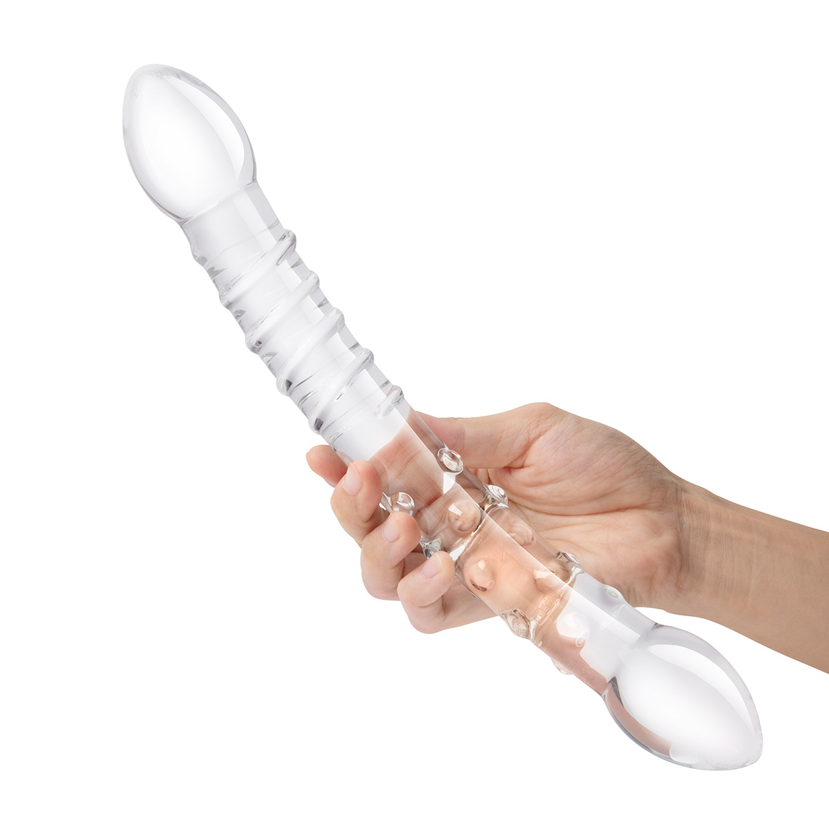 Glas Фаллоимитатор двусторонний прозрачный текстурный 12 in Girthy Double Trouble Glass Dildo