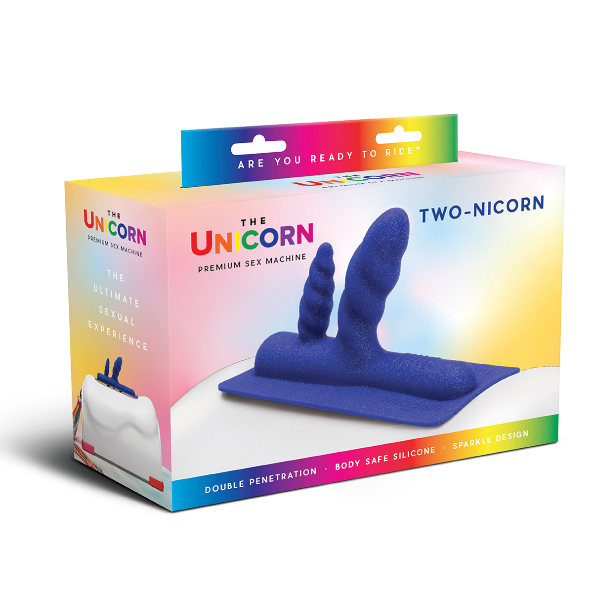 CowGirl Двойная синяя насадка с блестками для премиум секс-машины UNICORN TWO-NICORN COWGIRL