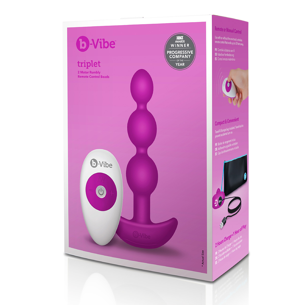 b-Vibe Анальные премиум-бусы с 2 моторами b-Vibe Triplet Anal Beads фуксия