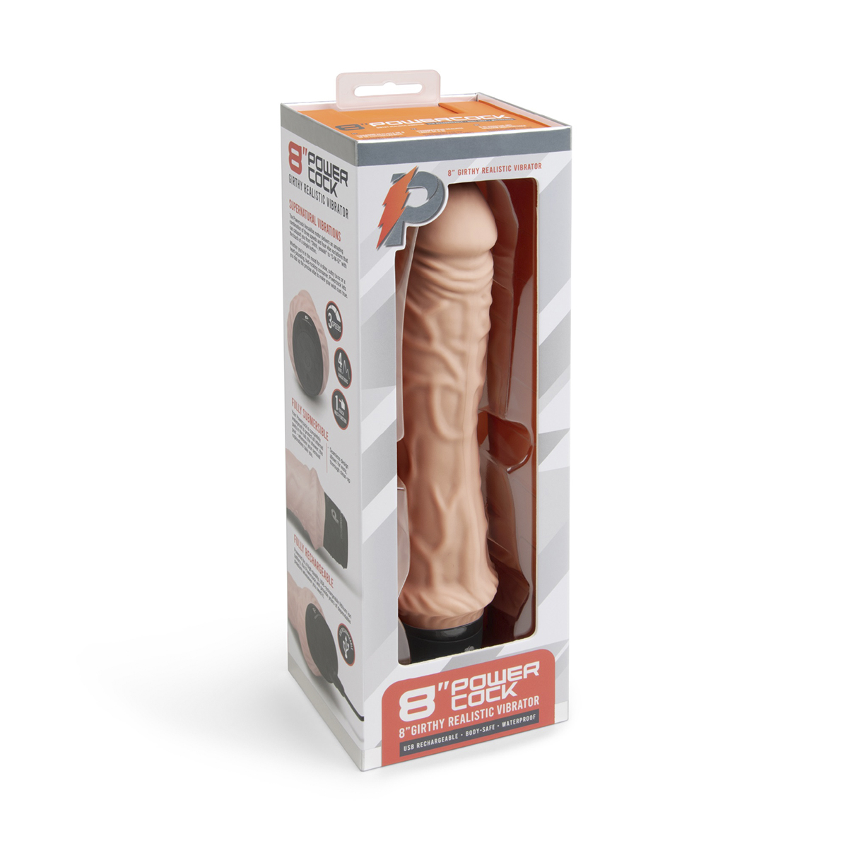 PowerCocks Классический массажер 8" Girthy Realistic Vibrator телесный