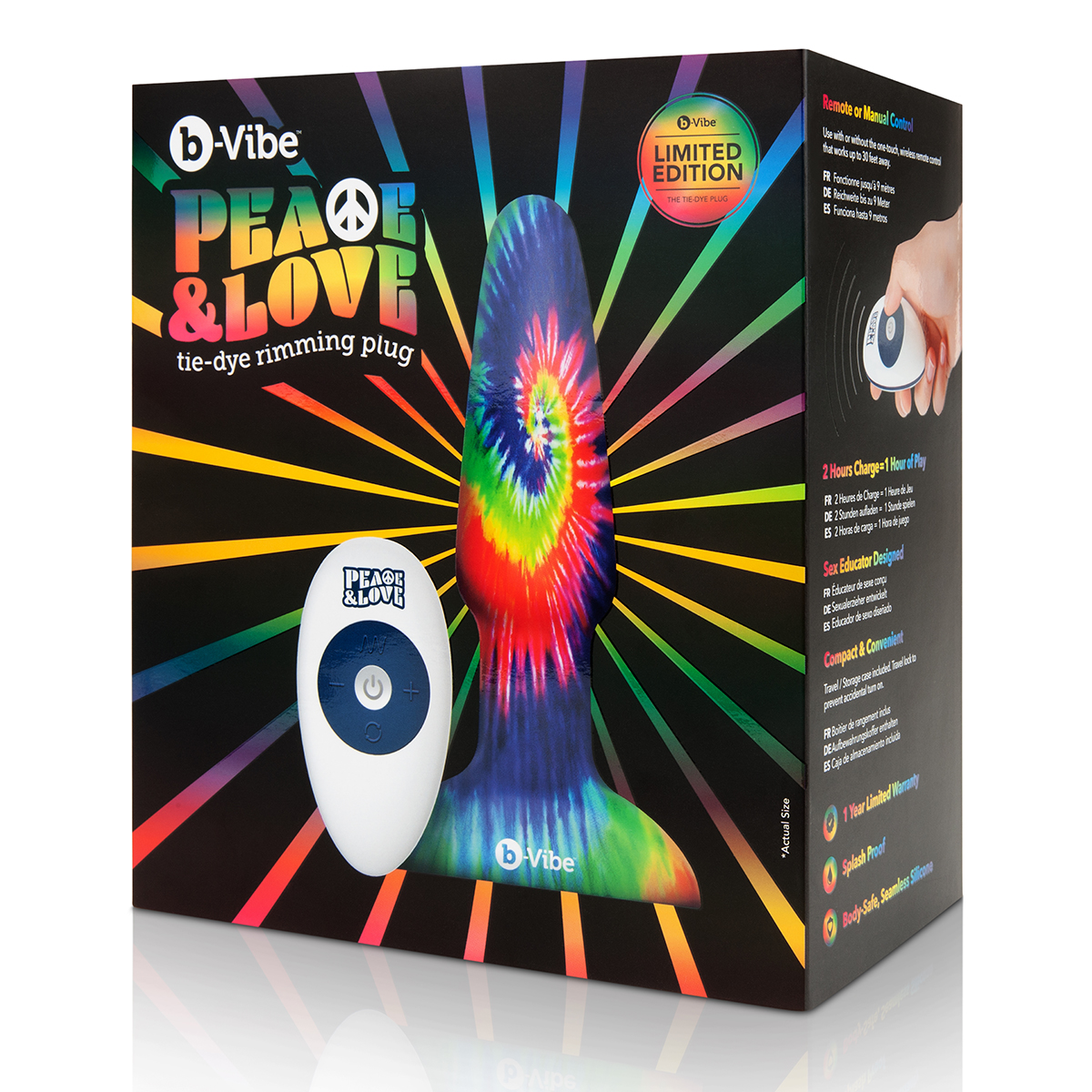 b-Vibe Анальная премиум-пробка с эффектом римминга в наборе PEACE & LOVE TIE-DYE
