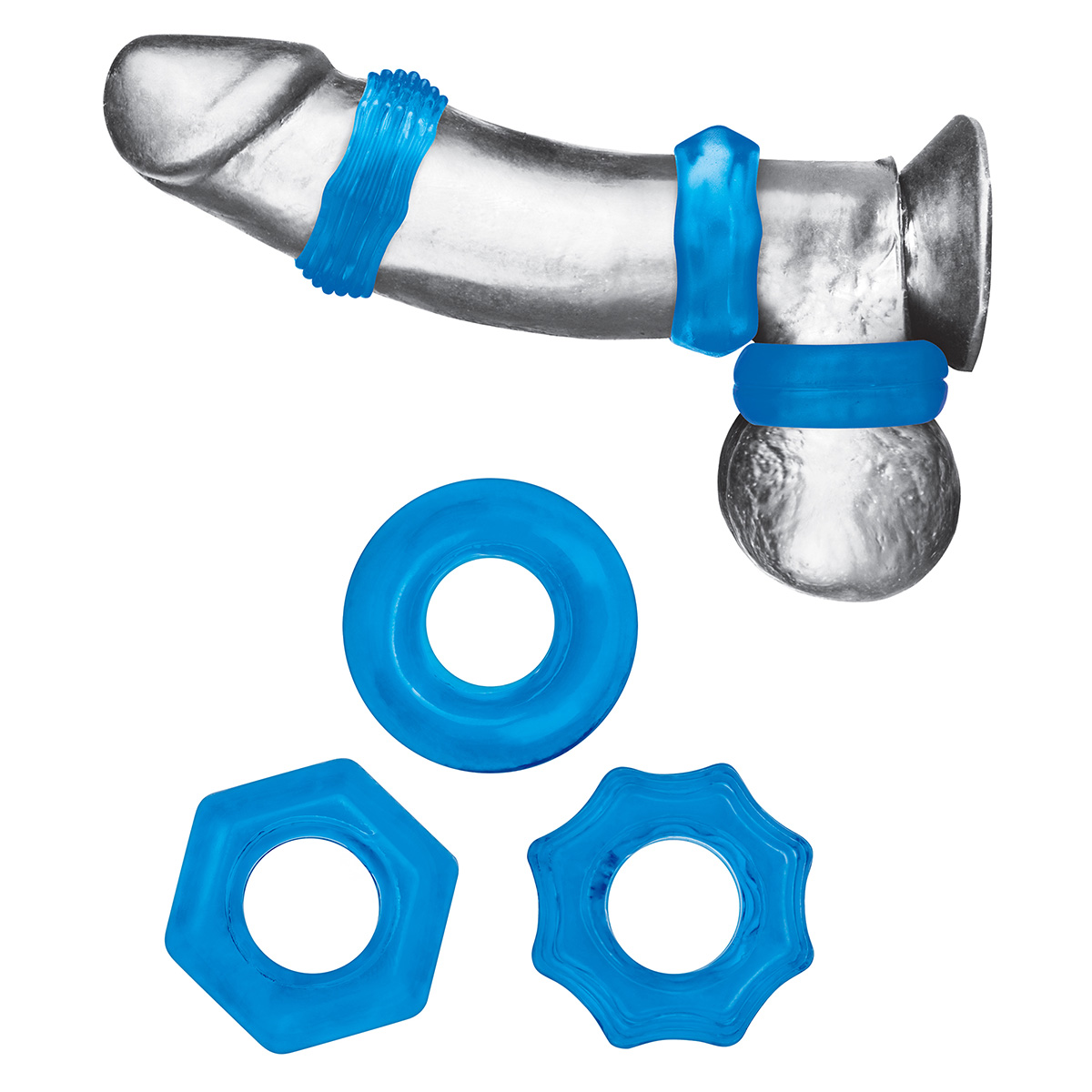 BlueLine Комплект из трех колец для эрекции 3-Pack Nuts & Bolts Stretch Cock Ring Set