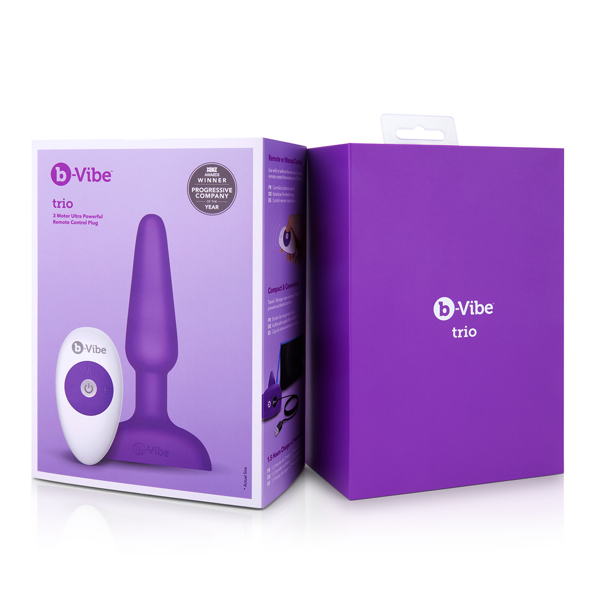 b-Vibe Анальная фиолетовая премиум-пробка с 3 моторами b-Vibe Trio Plug