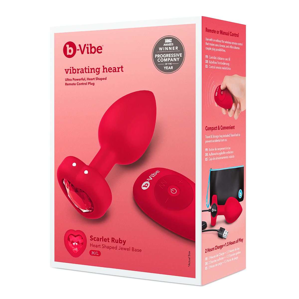 b-Vibe Анальный алый плаг с кристаллом-сердцем VIBRATING HEART SHAPE JEWEL PLUG M/L