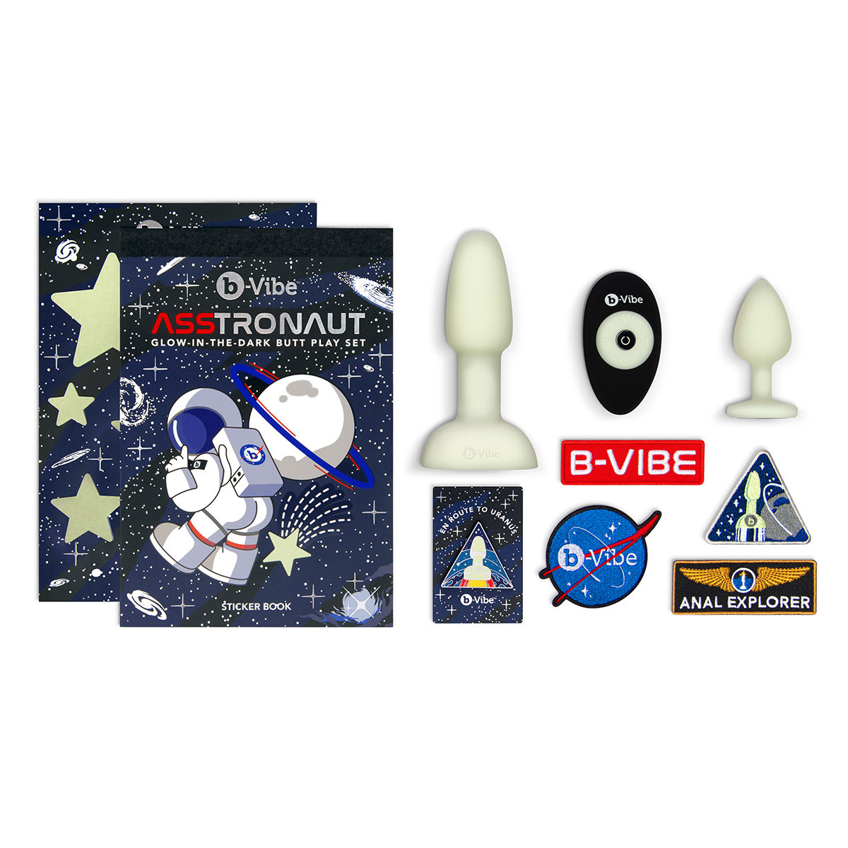 b-Vibe Светящийся в темноте анальный набор ASSTRONAUT GLOW IN THE DARK SET