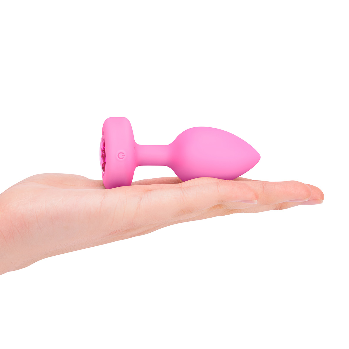 b-Vibe Анальный розовый плаг с кристаллом-сердцем VIBRATING HEART SHAPE JEWEL PLUG S/M