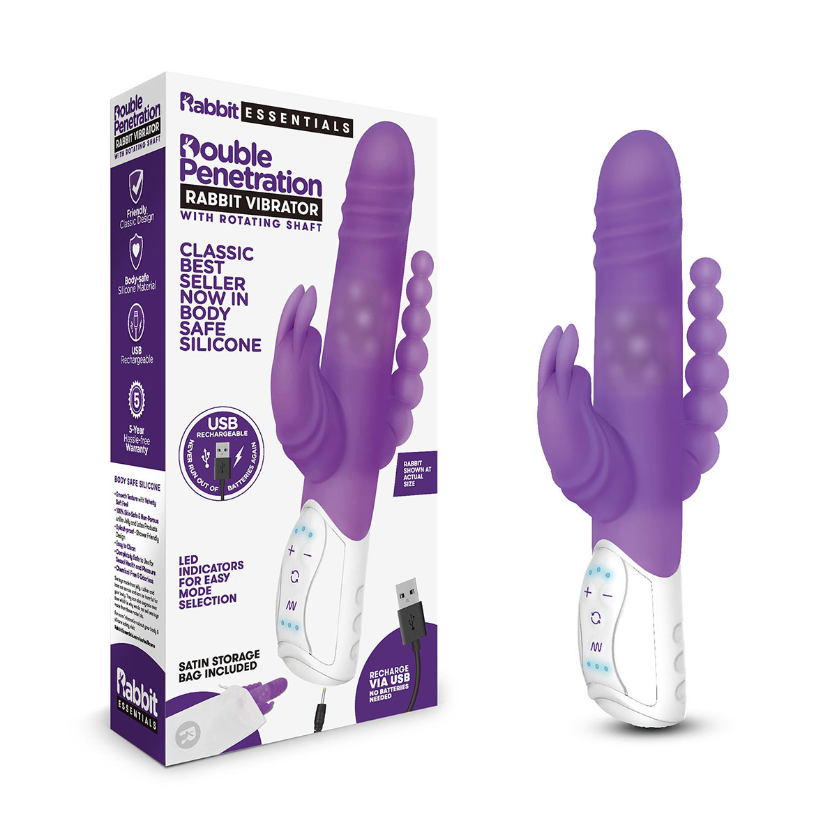 Rabbit Essentials Кролик-вибратор для двойного проникновения DOUBLE PENETRATION фиолетовый