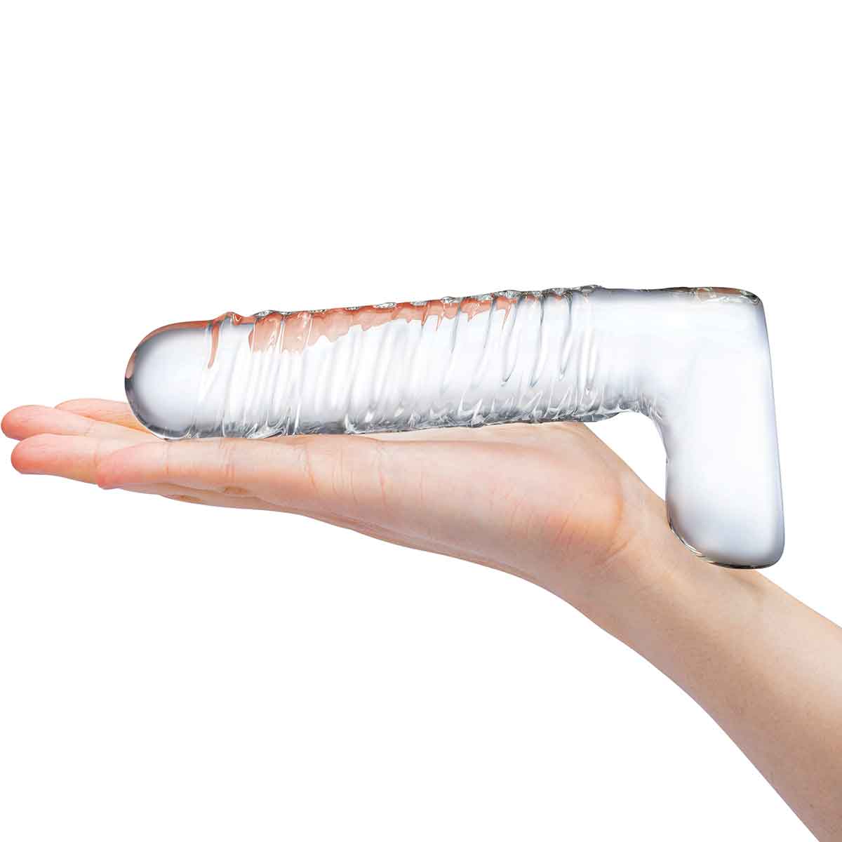 Glas Фаллоимитатор прозрачный с мошонкой 8in REALISTIC RIBBED GLASS DILDO