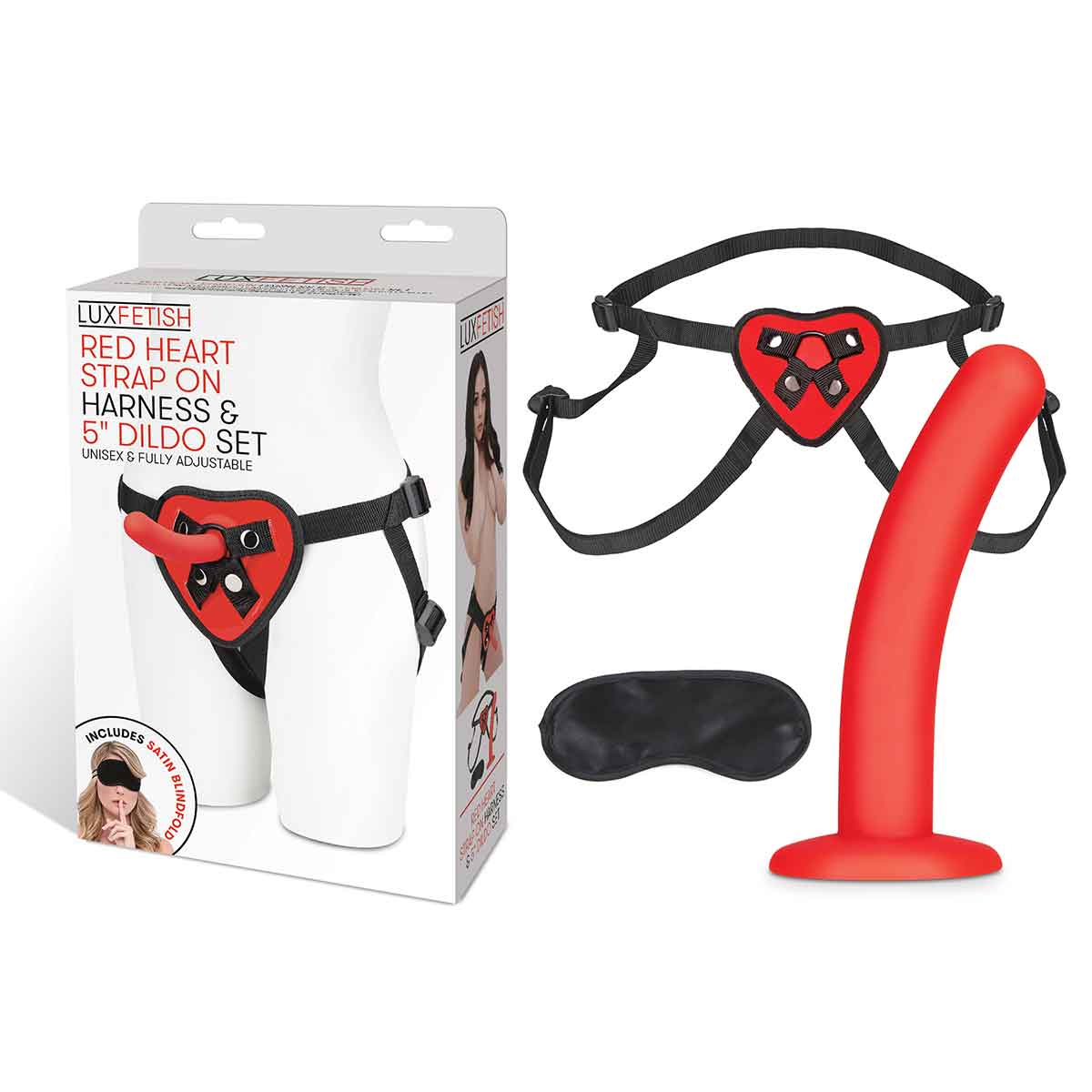 Lux Fetish Красные трусы с фаллосом для новичков Red Heart Strap on Harness & 5in Dildo Set