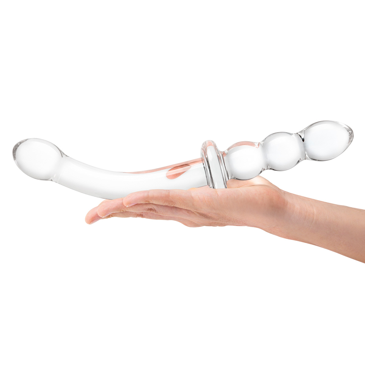 Glas Фаллоимитатор двусторонний 12 in Girthy Ribbed G-Spot Glass Dildo With Handle Grip Double Ended